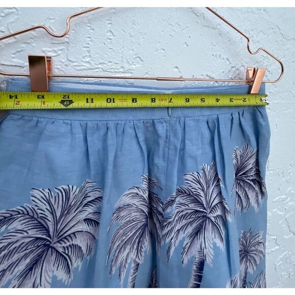J Crew Womens Cotton Linen Tropical Palm Tree Pleated Mini Skirts Blue Sz 2 - Picture 7 of 9